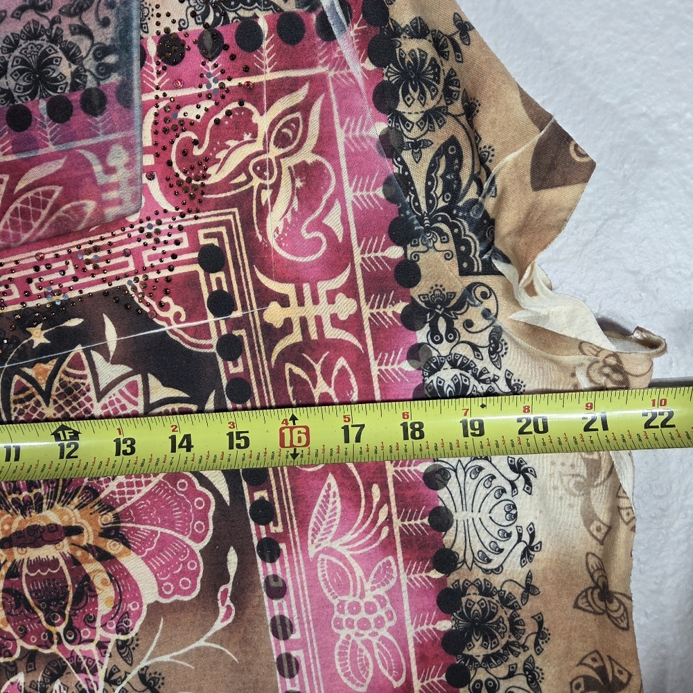 Chicos Tee Shirt Womens Size 3 Rinestones Lotus Print Square Neck - Picture 16 of 16